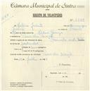 Registo de velocípede de marca Caravela, com o nº 4728, em nome de António Jacinto, morador em Praia das Maçãs.