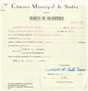 Registo de velocípede de marca Caravela, com o nº 8375, em nome de Lionidio dos Santos Pereira, morador em Rio de Mouro.