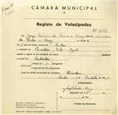 Registo de velocípede com o nº 3267, em nome de Jorge Rebelo de Pinho e Cruz, morador em Rinchoa.