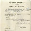 Registo de velocípede com o nº 4447, em nome de Mário dos Santos Couto, morador em Agualva.