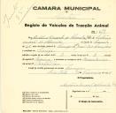 Registo de um veiculo de duas rodas tirado por dois animais de espécie bovina destinado a transporte de mercadorias em nome de António Duarte de Almeida Júnior, morador no Sabugo.