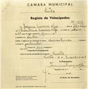 Registo de velocípede com o nº 1242, em nome de Joaquim Moreira Filipe, morador em Sintra.
