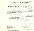 Registo de um veiculo de duas rodas tirado por um animal de espécie asinina destinado a transporte de mercadorias em nome de Mário Cordeiro, morador em Albarraque.