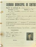 Registo de matricula de velocipedista em nome de José Martins, morador na Azóia, com o nº de inscrição 1125.