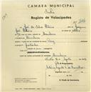 Registo de velocípede com o nº 2646, em nome de José da Silva Hilário, morador em Abrunheira.