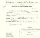 Registo de um veiculo de duas rodas tirado por um animal de espécie asinina destinado a transporte de mercadorias em nome de António Francisco Pires, morador no Linhó.