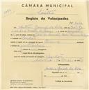 Registo de velocípede de marca Eliana, com o nº 4640, em nome de António Geraldo da Silva, morador em Pendão.