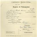 Registo de velocípede com o nº 2644, em nome de Maria Adélia Correia, moradora em Banzão.
