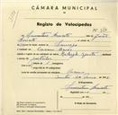 Registo de velocípede de marca Raleigh, com o nº 3634, em nome de Laurentino Aniceto, morador em Cacém de Baixo.