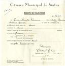 Registo de velocípede com o nº 5647, em nome de Inácio Silvestre Feliciano, morador em Armés.