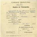 Registo de velocípede de marca Toman, com o nº 2979, em nome de José Agostinho Saramago Natividade, morador em Queluz.
