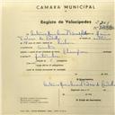 Registo de velocípede de marca Champion, com o nº 2708, em nome de António Maria Amaral Tavares de Carvalho, morador em Sintra.