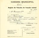 Registo de um veiculo de duas rodas tirado por um animal de espécie muar destinado a transporte de mercadorias em nome de Cª. Henriques, Ldª, sediada em Rio de Mouro. 