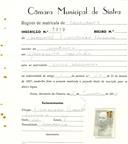 Registo de matricula de carroceiro em nome de Manuel Francisco Feiteira, morador em Maceira, com o nº de inscrição 1919.