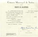 Registo de velocípede de marca Raio, com o nº 8550, em nome de Alfredo Manuel de Sousa Nina, morador em Rinchoa.