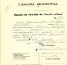 Registo de um veiculo de duas rodas tirado por dois animais de espécie bovina destinado a transporte de mercadorias em nome de João Afonso de Castro, morador em Pedrouços.