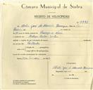 Registo de velocípede com o nº 9772, em nome de Abílio José de Almeida Henriques, morador em Meleças.