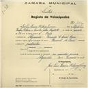 Registo de velocípede de marca Record de Luxe, com o nº 425, em nome de José Luís Ferreira Ribeiro Júnior, morador em Algueirão.