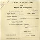 Registo de velocípede de marca Cicles R.P., com o nº 2575, em nome de Avelino Domingos da Silva, morador em Alvarinhos.