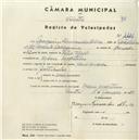 Registo de velocípede com o nº 4446, em nome de Joaquim Fernandes Alves, morador em Mem Martins.
