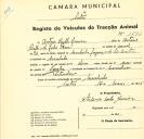 Registo de um veiculo de duas rodas tirado por um animal de espécie cavalar destinado a transporte de mercadorias em nome de António Coelho Júnior, morador em Morelinho.