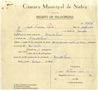 Registo de velocípede de marca Mavic, com o nº 9854, em nome de João Franco Pais, morador em Montelavar.