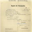 Registo de velocípede de marca Nubia, com o nº 209, em nome de António das Neves, morador na Estrada do Macieira, Sintra.