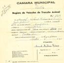 Registo de um veiculo de duas rodas tirado por dois animais de espécie bovina destinado a transporte de mercadorias em nome de Manuel António Heleno, morador na Assafora.