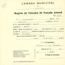 Registo de um veiculo de duas rodas tirado por um animal de espécie cavalar destinado a transporte de mercadorias em nome de Joaquim Tomás, morador no Mucifal.