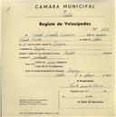 Registo de velocípede de marca Helios, com o nº 1128, em nome de Paulo Duarte Pedroso, morador em Várzea de Sintra.