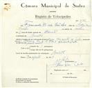 Registo de velocípede de marca Cyclemaster, com o nº 9171, em nome de Fernando Vieira Coelho, morador em Baratã.