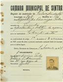 Registo de matricula de velocipedista em nome de Agostinho Dionísio Pulso, morador no Linhó, com o nº de inscrição 908.