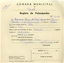 Registo de velocípede de marca Nacional, com o nº 3451, em nome de Eduardo Luís da Silva Rainha, morador em Tala.