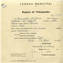 Registo de velocípede com o nº 2953, em nome de Diamantino Antunes, morador em Fação.