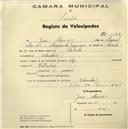 Registo de velocípede de marca Olga, com o nº 1148, em nome de José Marcos, morador em Odrinhas.
