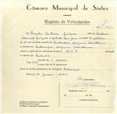 Registo de velocípede de marca M.C.S., com o nº 9625, em nome de Basílio António Guizada, morador em Rebamque.