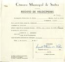 Registo de velocípede de marca Sachs, com o nº 9149, em nome de Augusto Vitorino da Silva, morador em Almargem do Bispo.