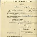 Registo de velocípede com o nº 2125, em nome de Alfred Cherouse, morador em Vale de Lobos.