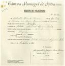 Registo de velocípede com o nº 4878, em nome de Sebastião Pedro de Oliveira, morador em Algueirão Velho.