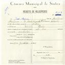 Registo de velocípede com o nº 5003, em nome de João Marques, morador em Idanha.