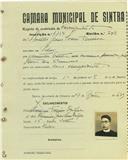 Registo de matricula de velocipedista em nome de António Jesus Soares Ferreira, morador em Belas, com o nº de inscrição 1764.