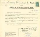 Registo de um veiculo de duas rodas tirado por um animal de espécie muar destinado a transporte de mercadorias em nome de F.L. de Almeida Garrett, morador no Casal de Pero Longo, Queluz.