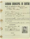 Registo de matricula de velocipedista em nome de Albino Pires Moura, morador no Cacém, com o nº de inscrição 1012.