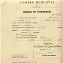 Registo de velocípede com o nº 2110, em nome de António de Jesus Julião, morador em Seixal.