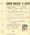 Registo de matricula de velocipedista em nome de Estêvão Tojal Oliveira e Silva, morador em Sintra, com o nº de inscrição 2068.