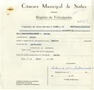 Registo de velocípede de marca Inglesa, com o nº 8764, em nome de António da Silva Caetano & Irmãos, Lda, morador em Queluz.