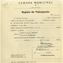 Registo de velocípede de marca N.S.U., com o nº 2561, em nome de Albano Ricardo, morador em Venda Seca.