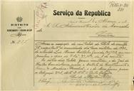 Ofício dirigido ao Administrador do Concelho de Sintra, proveniente do Distrito de Recrutamento e Reserva dos Açores, Chefe António [...], acusando a receção de um talão do titulo de isenção m/5, referente à taxa militar de 1932 do cidadão Luís Barros Coutinho Garrido.