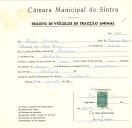 Registo de um veiculo de duas rodas tirado por um animal de espécie asinina destinado a transporte de mercadorias em nome de António Alexandre, morador em Fontanelas.