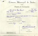 Registo de velocípede de marca H.M.W., com o nº 8933, em nome de Manuel da Silva Simões, morador em Negrais.